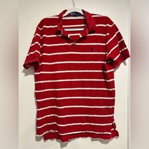 VTG 90s Polo Ralph Lauren Men's Sz: L Red & White Striped Short Sleeve Polo.